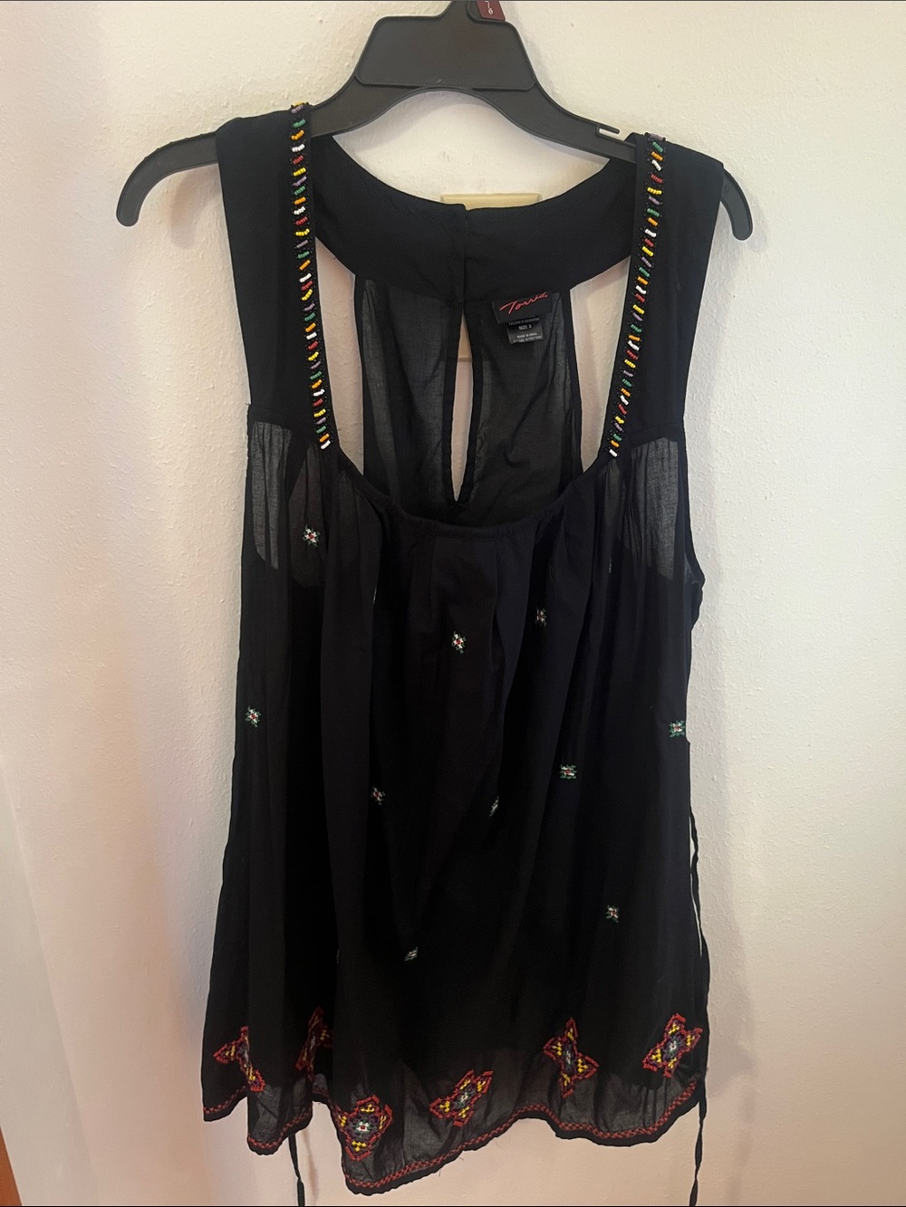 Torrid  Black Sleeveless Tunic Top with Multicolor Embroidery beaded